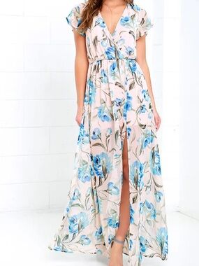Lulus Where Wildflowers Grow Peach Floral Print Maxi Dress